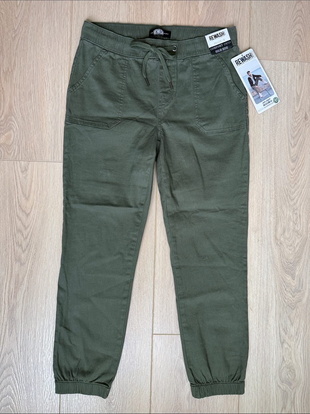 Olive Green Cotton Joggers NWT High Rise Utility Pants Drawstring REWASH Size M